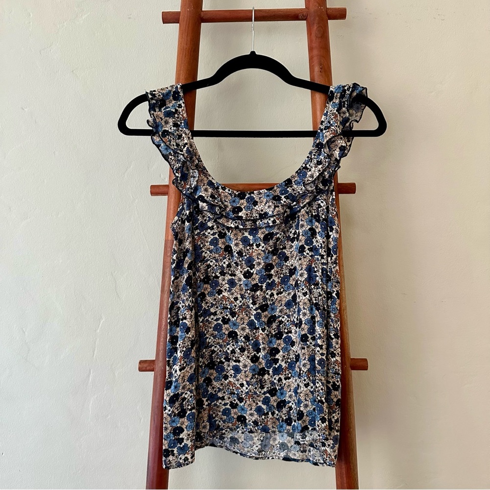 Sézane Donia Top - Blue Miniature Flowers (EUC, FR 34 / US 2)